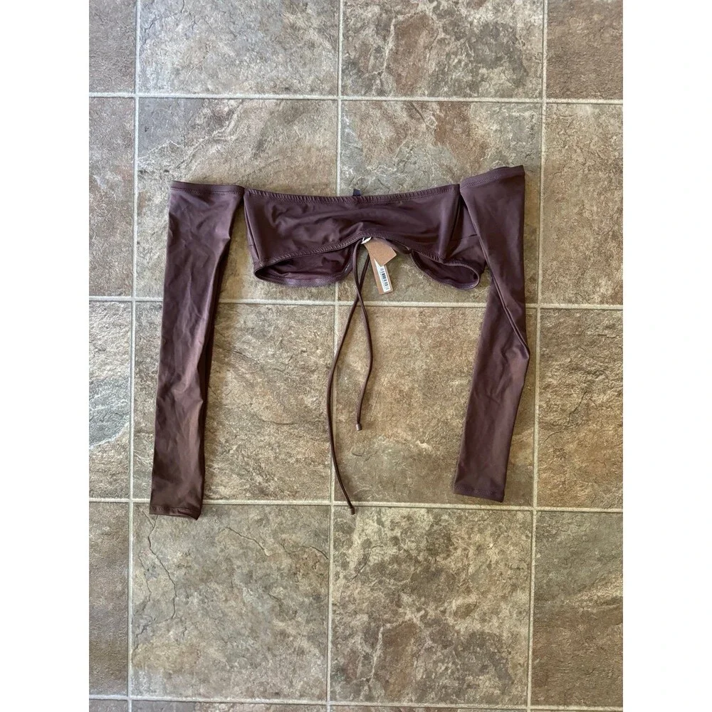 SKIMS Swim Long Sleeved Bikini Top Cocoa Size Small